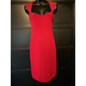St. John Evening Crystal Trimmed Open Back Cocktail Dress in Red